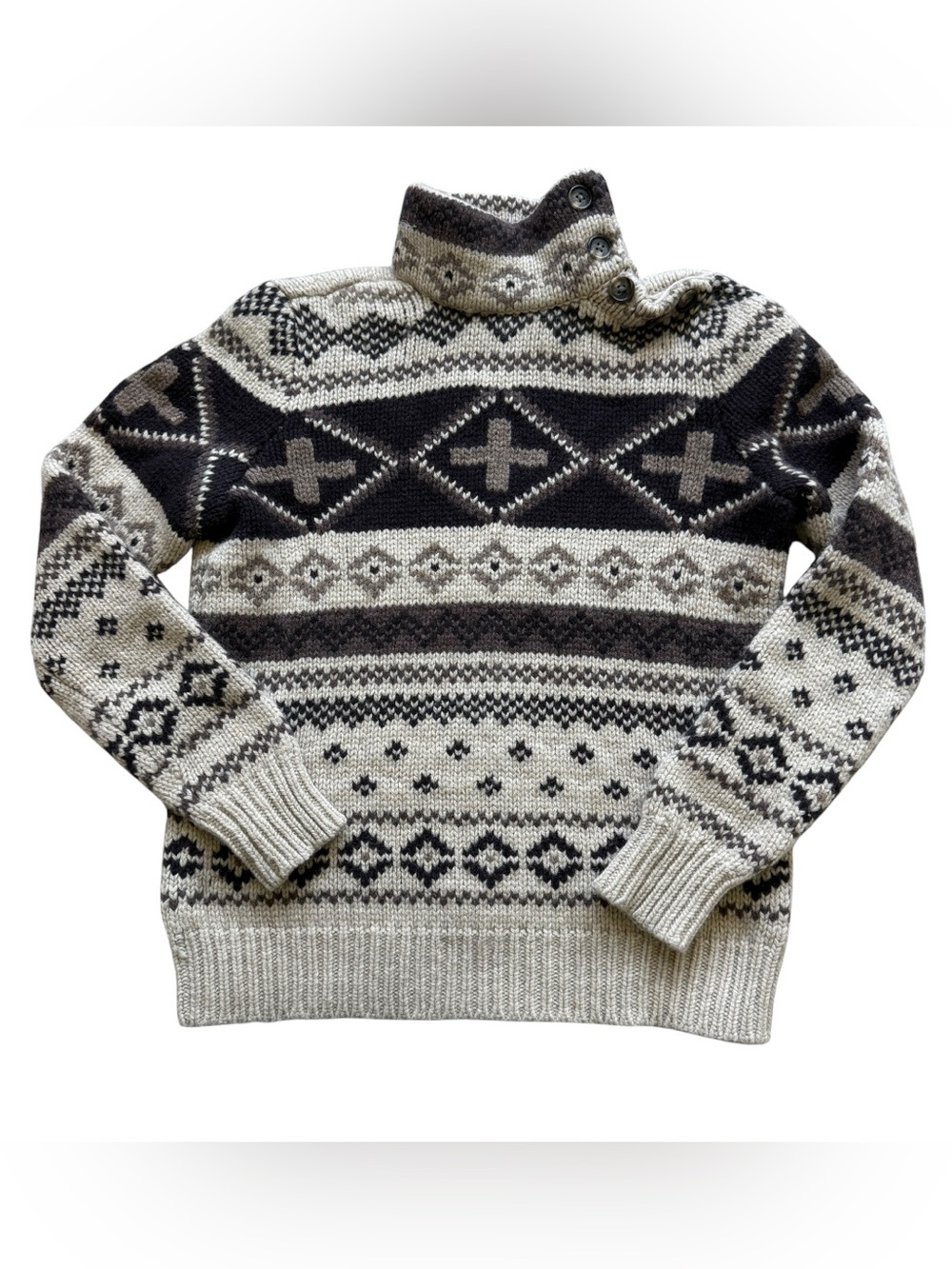 Vintage Lauren Ralph Lauren Lambswool Fair Isle Nordic Mock Neck Ski Sweater P/S